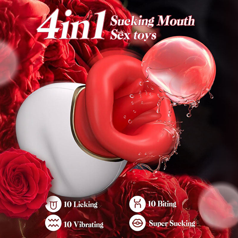 Novelleon - Mouth Tongue 4 In 1 Licking& Biting & Sucking & Vibrating Clitoral Vibrator