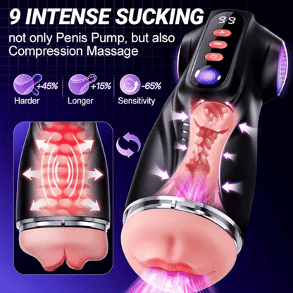 2026 New Model 3 Sleeves Pocket Pussy Penis Pump with 9 Sucking & 9 Vibrating Male Masturbator