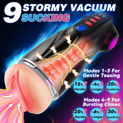 2026 New Model 3 Sleeves Pocket Pussy Penis Pump with 9 Sucking & 9 Vibrating Male Masturbator